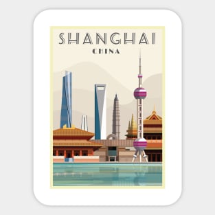 Shanghai, China - Vintage Travel Poster Sticker